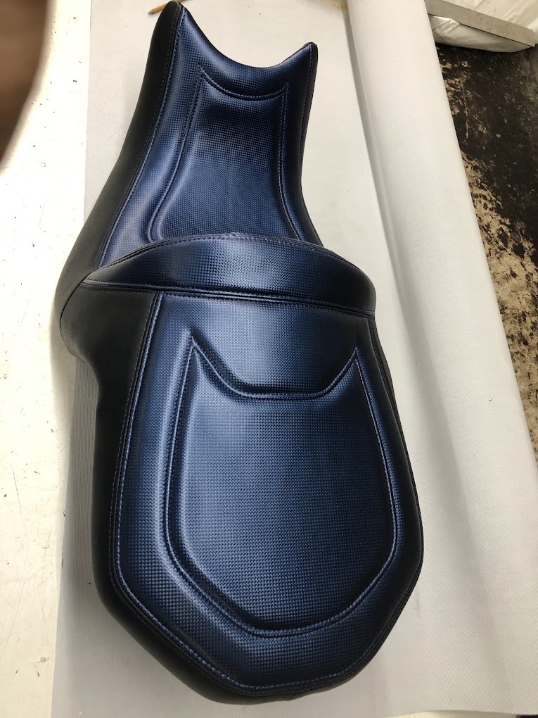 Custom motorcycle seat black leather restoration Miami Hialeah