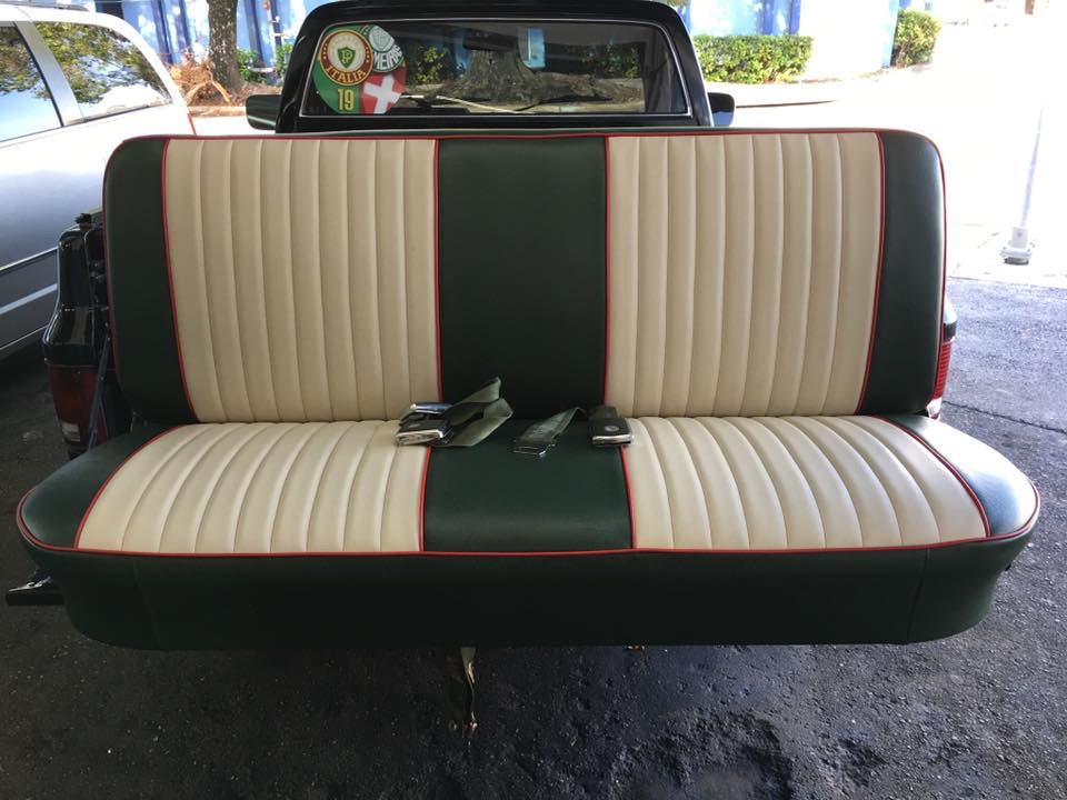 White leather seats with red stripes custom marine boat upholstery